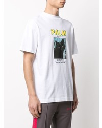 weißes bedrucktes T-Shirt mit einem Rundhalsausschnitt von Palm Angels