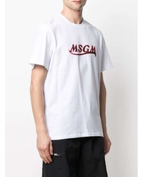 weißes bedrucktes T-Shirt mit einem Rundhalsausschnitt von MSGM