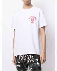 weißes bedrucktes T-Shirt mit einem Rundhalsausschnitt von A Bathing Ape