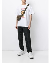 weißes bedrucktes T-Shirt mit einem Rundhalsausschnitt von A Bathing Ape