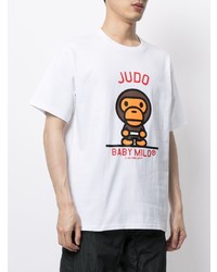 weißes bedrucktes T-Shirt mit einem Rundhalsausschnitt von A Bathing Ape