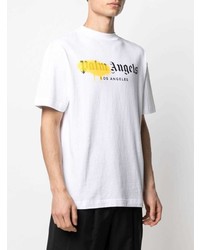 weißes bedrucktes T-Shirt mit einem Rundhalsausschnitt von Palm Angels