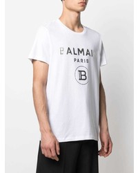 weißes bedrucktes T-Shirt mit einem Rundhalsausschnitt von Balmain