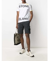 weißes bedrucktes T-Shirt mit einem Rundhalsausschnitt von Stone Island