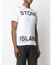 weißes bedrucktes T-Shirt mit einem Rundhalsausschnitt von Stone Island