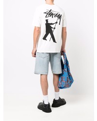 weißes bedrucktes T-Shirt mit einem Rundhalsausschnitt von Stussy