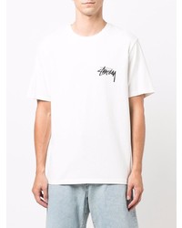 weißes bedrucktes T-Shirt mit einem Rundhalsausschnitt von Stussy