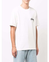 weißes bedrucktes T-Shirt mit einem Rundhalsausschnitt von Stussy