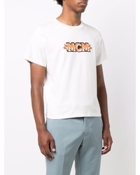 weißes bedrucktes T-Shirt mit einem Rundhalsausschnitt von MCM