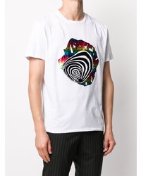 weißes bedrucktes T-Shirt mit einem Rundhalsausschnitt von Just Cavalli