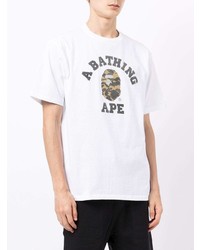 weißes bedrucktes T-Shirt mit einem Rundhalsausschnitt von A Bathing Ape