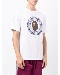 weißes bedrucktes T-Shirt mit einem Rundhalsausschnitt von A Bathing Ape