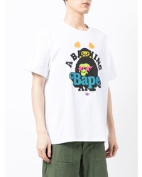 weißes bedrucktes T-Shirt mit einem Rundhalsausschnitt von A Bathing Ape