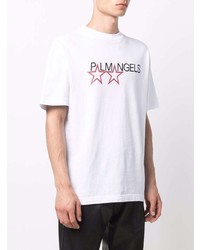 weißes bedrucktes T-Shirt mit einem Rundhalsausschnitt von Palm Angels