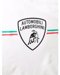 weißes bedrucktes T-Shirt mit einem Rundhalsausschnitt von Automobili Lamborghini