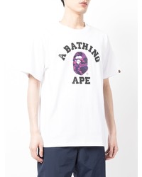 weißes bedrucktes T-Shirt mit einem Rundhalsausschnitt von A Bathing Ape