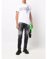 weißes bedrucktes T-Shirt mit einem Rundhalsausschnitt von DSQUARED2