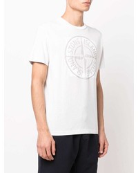 weißes bedrucktes T-Shirt mit einem Rundhalsausschnitt von Stone Island