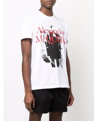 weißes bedrucktes T-Shirt mit einem Rundhalsausschnitt von Alexander McQueen