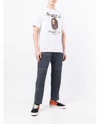 weißes bedrucktes T-Shirt mit einem Rundhalsausschnitt von A Bathing Ape