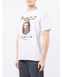 weißes bedrucktes T-Shirt mit einem Rundhalsausschnitt von A Bathing Ape