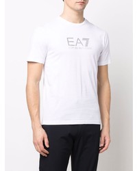 weißes bedrucktes T-Shirt mit einem Rundhalsausschnitt von Ea7 Emporio Armani