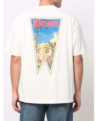 weißes bedrucktes T-Shirt mit einem Rundhalsausschnitt von Rhude