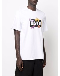 weißes bedrucktes T-Shirt mit einem Rundhalsausschnitt von MSGM