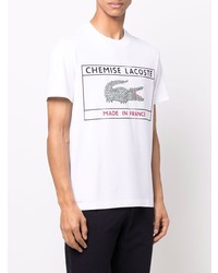 weißes bedrucktes T-Shirt mit einem Rundhalsausschnitt von lacoste made in france