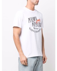 weißes bedrucktes T-Shirt mit einem Rundhalsausschnitt von MAISON KITSUNÉ