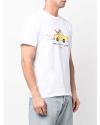 weißes bedrucktes T-Shirt mit einem Rundhalsausschnitt von MAISON KITSUNÉ