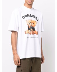 weißes bedrucktes T-Shirt mit einem Rundhalsausschnitt von DOMREBEL