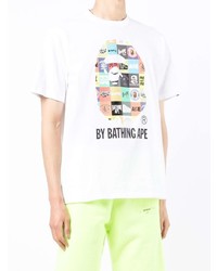 weißes bedrucktes T-Shirt mit einem Rundhalsausschnitt von A Bathing Ape