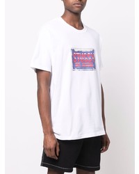 weißes bedrucktes T-Shirt mit einem Rundhalsausschnitt von Stussy