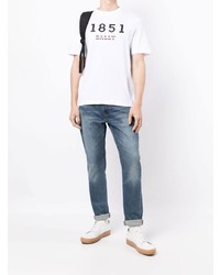 weißes bedrucktes T-Shirt mit einem Rundhalsausschnitt von Bally