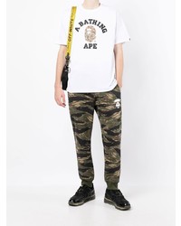 weißes bedrucktes T-Shirt mit einem Rundhalsausschnitt von A Bathing Ape