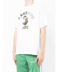 weißes bedrucktes T-Shirt mit einem Rundhalsausschnitt von A Bathing Ape