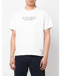 weißes bedrucktes T-Shirt mit einem Rundhalsausschnitt von Evisu