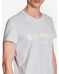 weißes bedrucktes T-Shirt mit einem Rundhalsausschnitt von Balmain