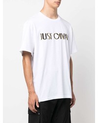 weißes bedrucktes T-Shirt mit einem Rundhalsausschnitt von Just Cavalli