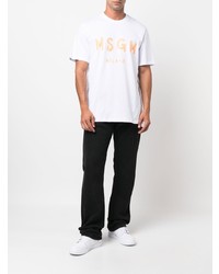 weißes bedrucktes T-Shirt mit einem Rundhalsausschnitt von MSGM