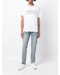 weißes bedrucktes T-Shirt mit einem Rundhalsausschnitt von Armani Exchange