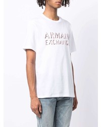 weißes bedrucktes T-Shirt mit einem Rundhalsausschnitt von Armani Exchange