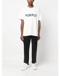 weißes bedrucktes T-Shirt mit einem Rundhalsausschnitt von purple brand