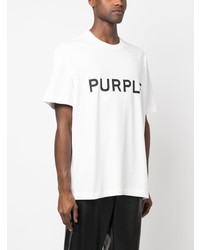 weißes bedrucktes T-Shirt mit einem Rundhalsausschnitt von purple brand