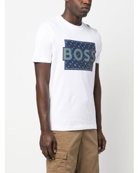 weißes bedrucktes T-Shirt mit einem Rundhalsausschnitt von BOSS