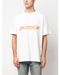 weißes bedrucktes T-Shirt mit einem Rundhalsausschnitt von purple brand