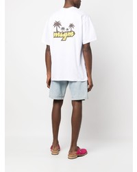 weißes bedrucktes T-Shirt mit einem Rundhalsausschnitt von MSGM