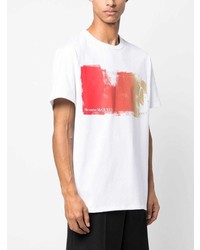 weißes bedrucktes T-Shirt mit einem Rundhalsausschnitt von Alexander McQueen