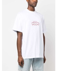 weißes bedrucktes T-Shirt mit einem Rundhalsausschnitt von MSGM